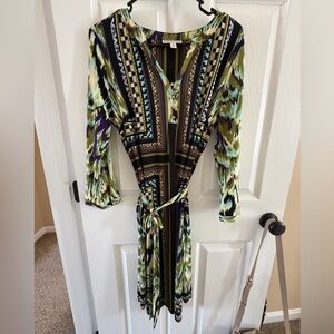 Dana Buchman Green and Purple Wrap Style Dress Women’s Medium